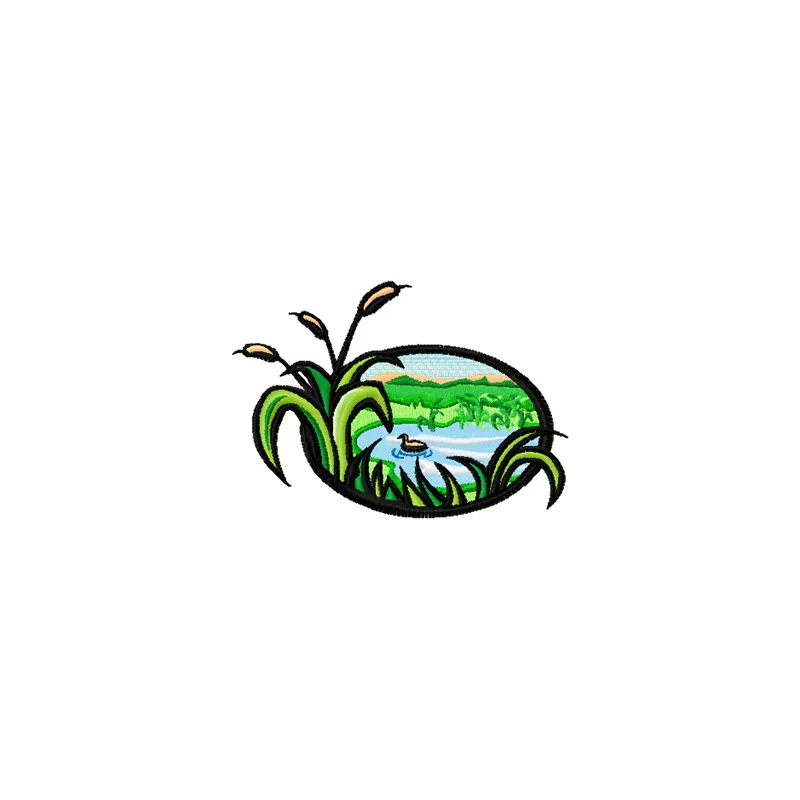 Hunting landscape embroidery design showcasing a scenic wilderness for stitching on apparel and home decor.