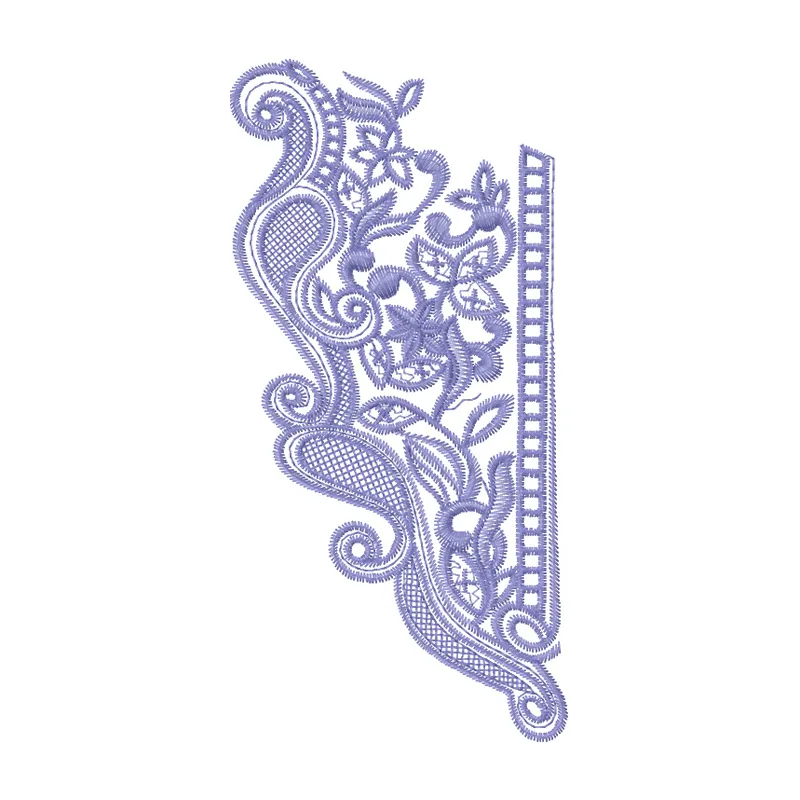 Delicate lace collar embroidery design showcasing intricate stitching patterns for elegant garment embellishment.