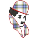 Charlie Chaplin embroidery design showcasing a vintage applique style, perfect for apparel and home decor stitching.