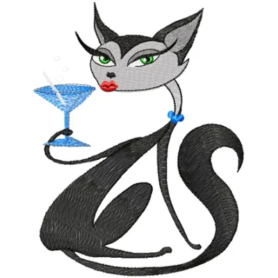 Glamour Kitty relax embroidery design featuring a playful cat motif, perfect for stitching on t-shirts or bags.