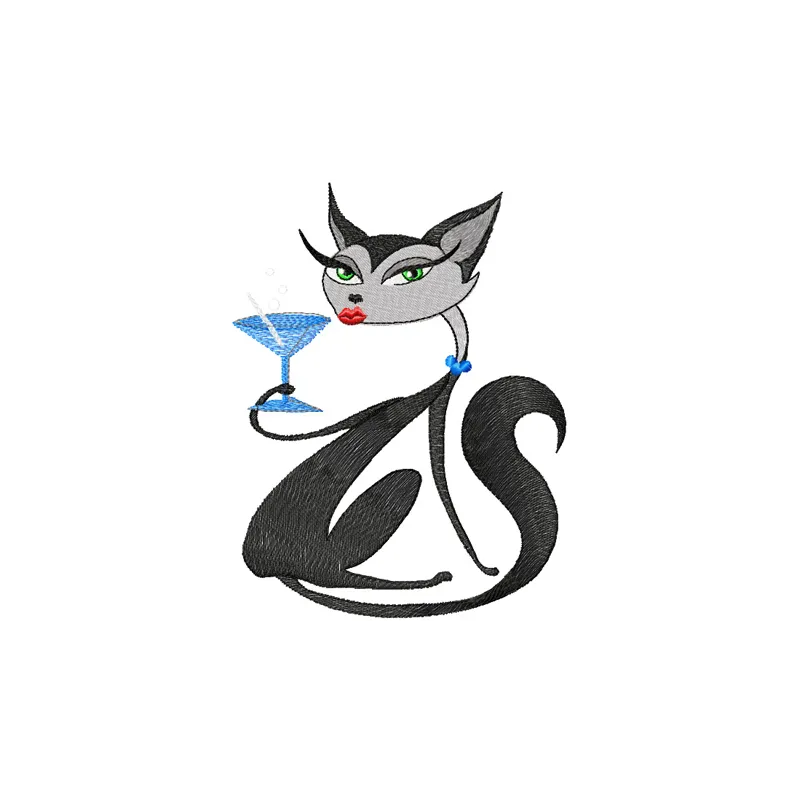 Glamour Kitty relax embroidery design featuring a playful cat motif, perfect for stitching on t-shirts or bags.
