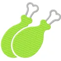 Chicken legs symbol embroidery design showcased on a kitchen-themed item, perfect for creative stitching projects.