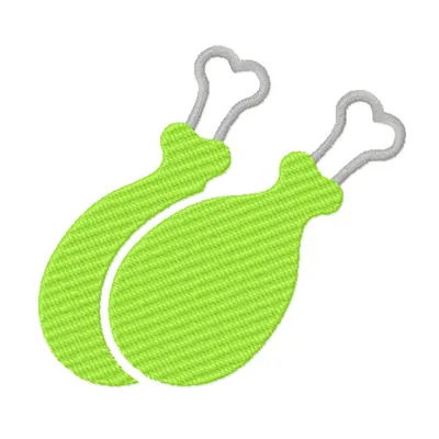 Chicken legs symbol embroidery design showcased on a kitchen-themed item, perfect for creative stitching projects.