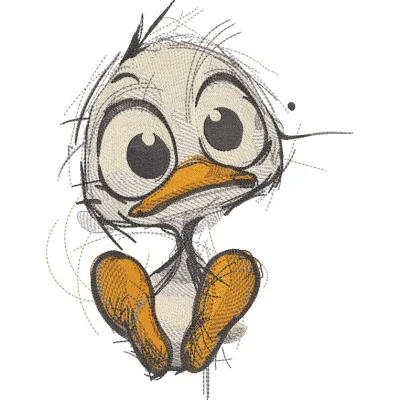 Sitting funny duckling embroidery design featuring a cute duckling in a whimsical pose, perfect for farm animal lovers.
