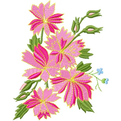Preview of a vibrant flowers embroidery design featuring intricate floral motifs, perfect for various fabric projects.