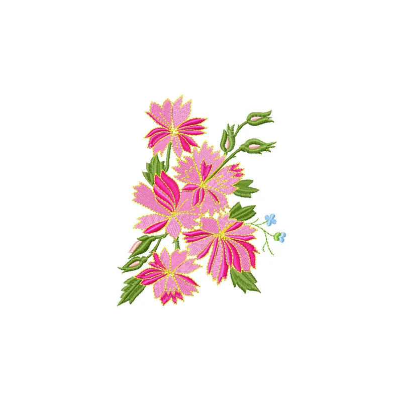 Preview of a vibrant flowers embroidery design featuring intricate floral motifs, perfect for various fabric projects.