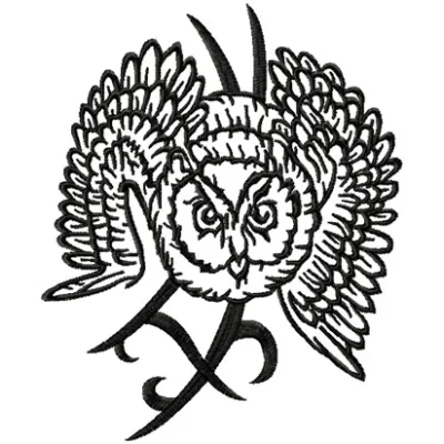 Preview of Tribal Owl embroidery design, a creative pattern featuring an intricate owl motif for your projects.