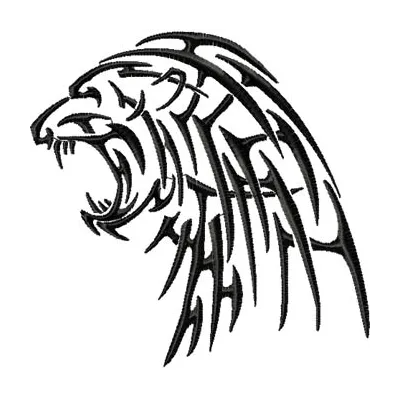 Tribal Coguar embroidery design showcasing a fierce and intricate animal motif for creative projects.