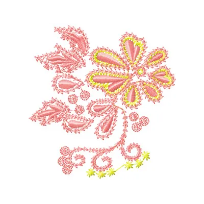 Preview of a vibrant flowers pattern embroidery design, ideal for FSL projects and decorative stitching.