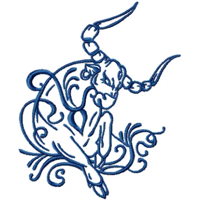 Tribal Bull embroidery design showcasing intricate stitching patterns, perfect for creating unique animal-themed projects.
