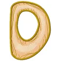 Wooden letter D embroidery design showcasing intricate stitching patterns, perfect for personalizing projects.
