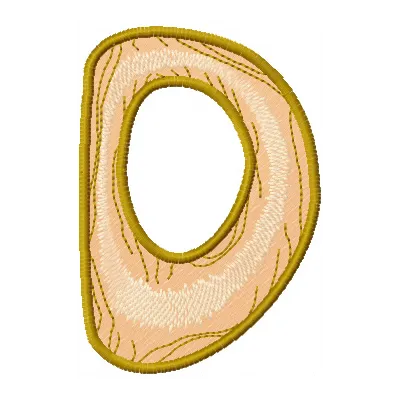 Wooden letter D embroidery design showcasing intricate stitching patterns, perfect for personalizing projects.