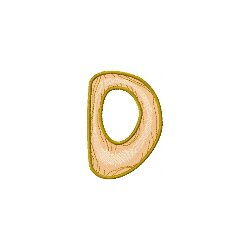 Wooden letter D embroidery design showcasing intricate stitching patterns, perfect for personalizing projects.