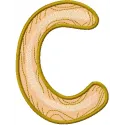 Wooden letter C embroidery design preview showcasing a charming stitched motif for personalized projects.