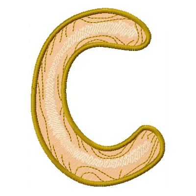 Wooden letter C embroidery design preview showcasing a charming stitched motif for personalized projects.