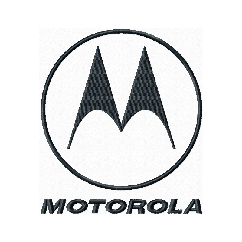 Preview of Motorola logo embroidery design, showcasing intricate stitching for electronics enthusiasts.