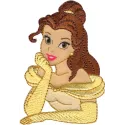 Belle applique embroidery design featuring a charming princess motif, perfect for embellishing garments and accessories.