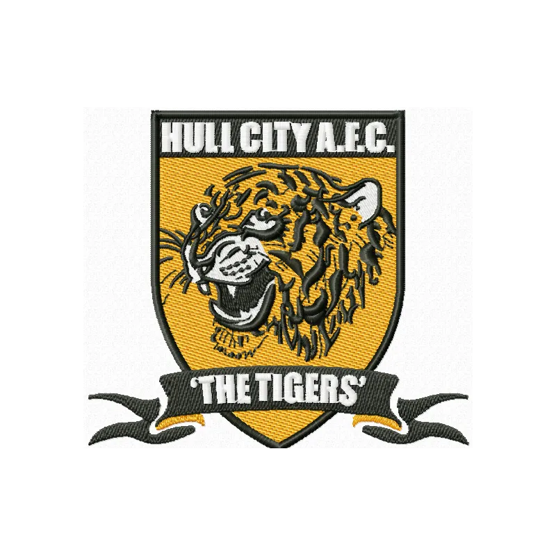 Hull City AFC The Tigers logo embroidery design for football enthusiasts, showcasing detailed stitched motifs.
