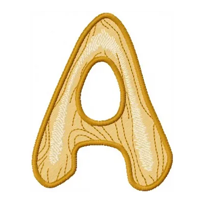 Wooden letter A embroidery design showcased in a creative pattern, ideal for personalized projects and gifts.