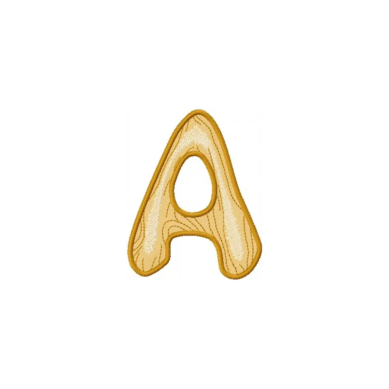 Wooden letter A embroidery design showcased in a creative pattern, ideal for personalized projects and gifts.