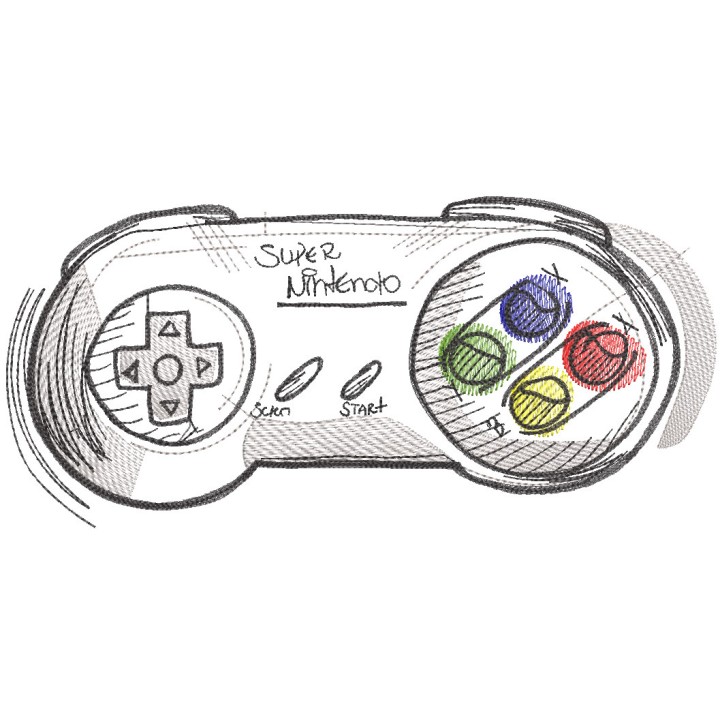 Super Nintendo joystick sketch embroidery design - Embroidery Design