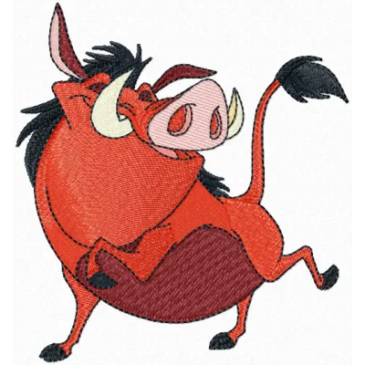 Pumbaa embroidery design showcasing a beloved character from the Lion King, ideal for stitching on t-shirts and bags.