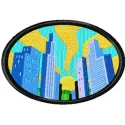 Chicago skyline embroidery design featuring iconic buildings, perfect for travel-themed projects.