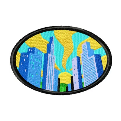 Chicago skyline embroidery design featuring iconic buildings, perfect for travel-themed projects.