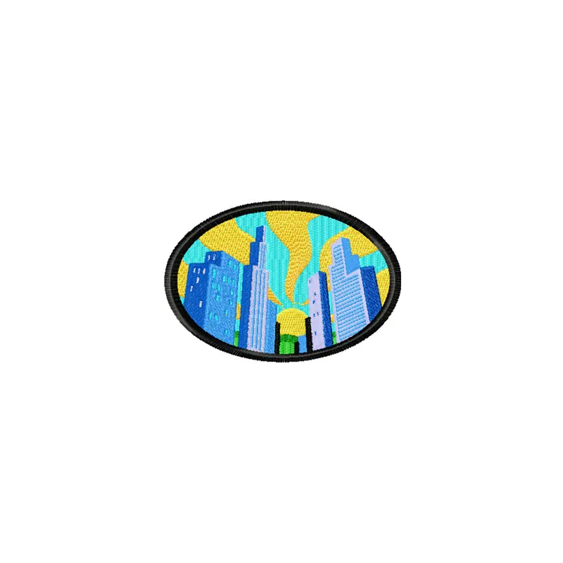 Chicago skyline embroidery design featuring iconic buildings, perfect for travel-themed projects.