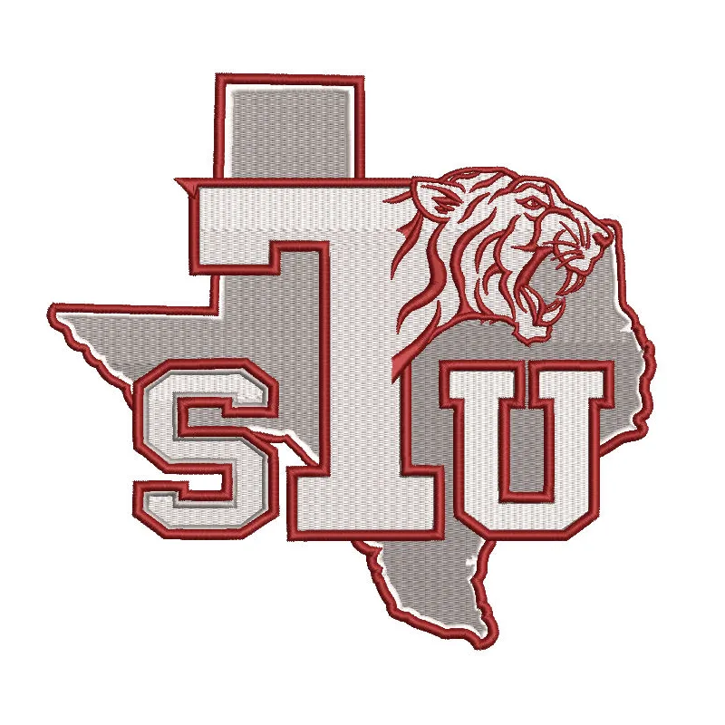 Texas Southern Tigers logo embroidery design featuring the iconic tiger mascot in bold colors and detailed stitching.