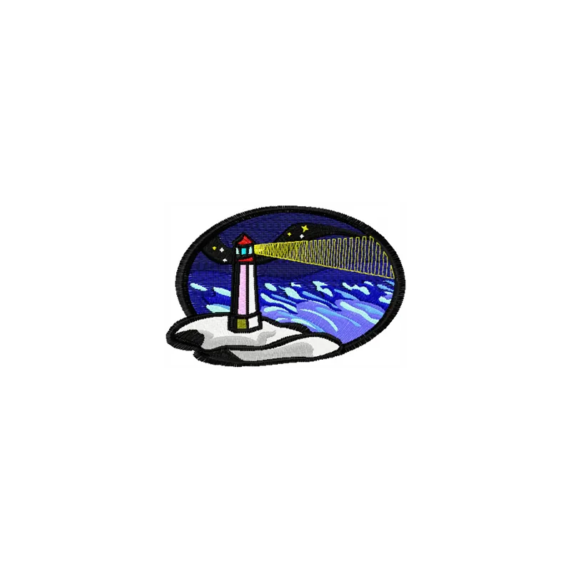 Lighthouse embroidery design showcasing a detailed coastal scene, ideal for travel-themed projects.