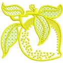 Limon Applique embroidery design featuring a vibrant lemon motif, ideal for decorative stitching on various fabric items.