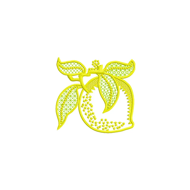 Limon Applique embroidery design featuring a vibrant lemon motif, ideal for decorative stitching on various fabric items.