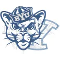 Brigham Young Cougars modern logo embroidery design featuring bold colors and intricate stitching details.