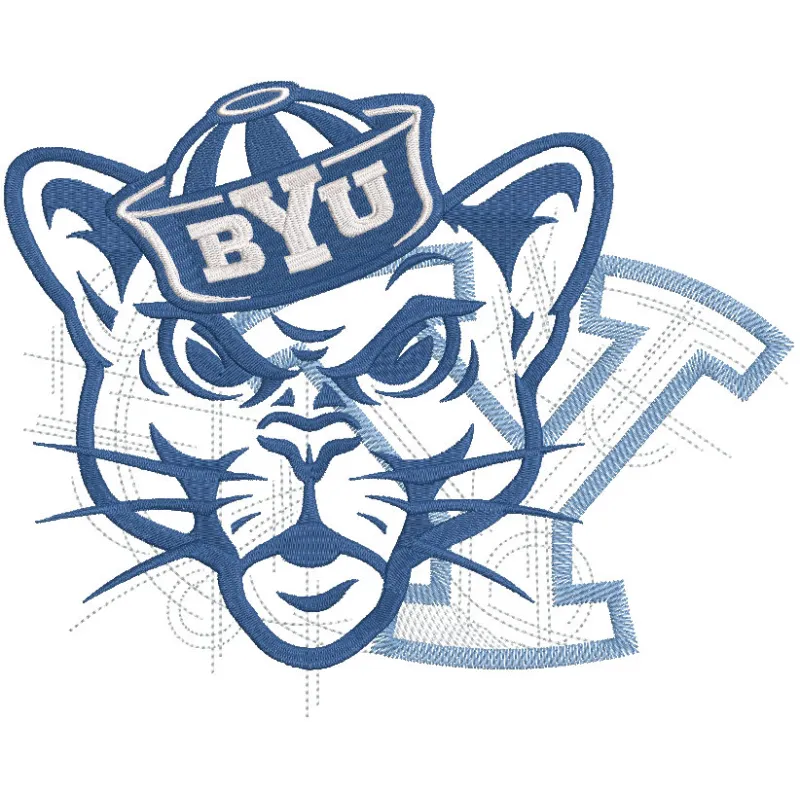 Brigham Young Cougars modern logo embroidery design featuring bold colors and intricate stitching details.