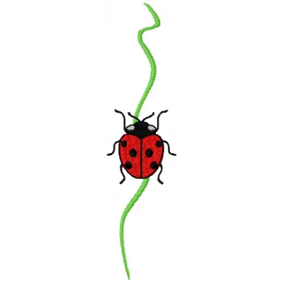Leave and ladybug embroidery design featuring intricate details of insects on a fabric background.