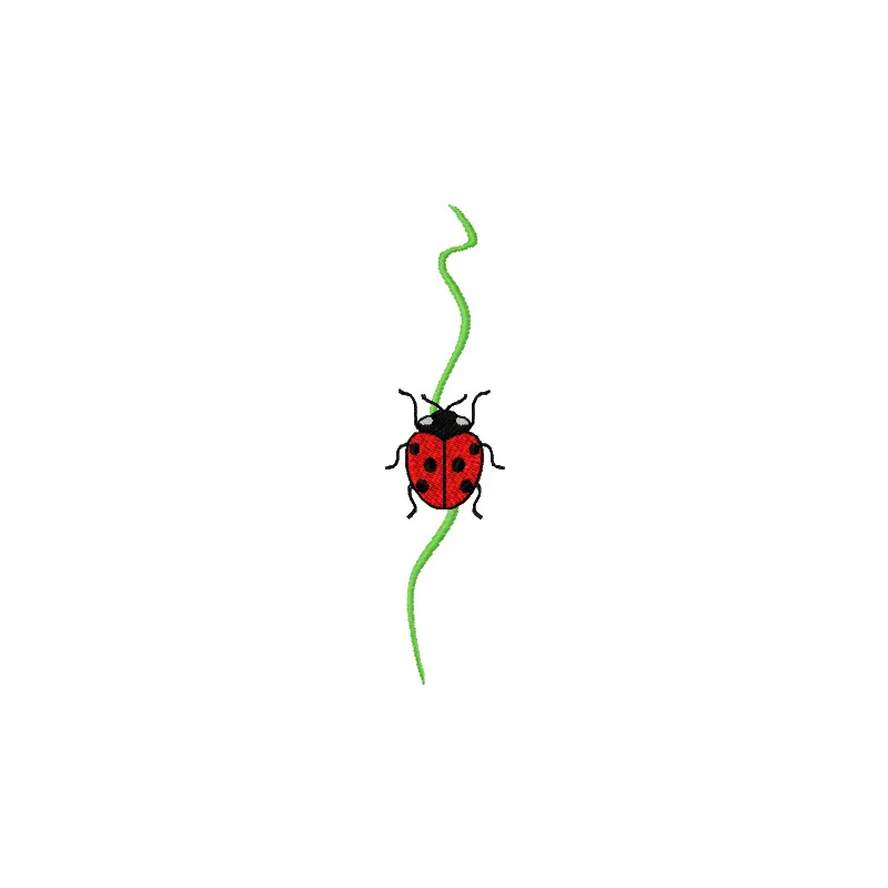 Leave and ladybug embroidery design featuring intricate details of insects on a fabric background.