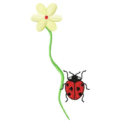 Flower and ladybug embroidery design showcasing vibrant colors, perfect for adding charm to various fabric projects.