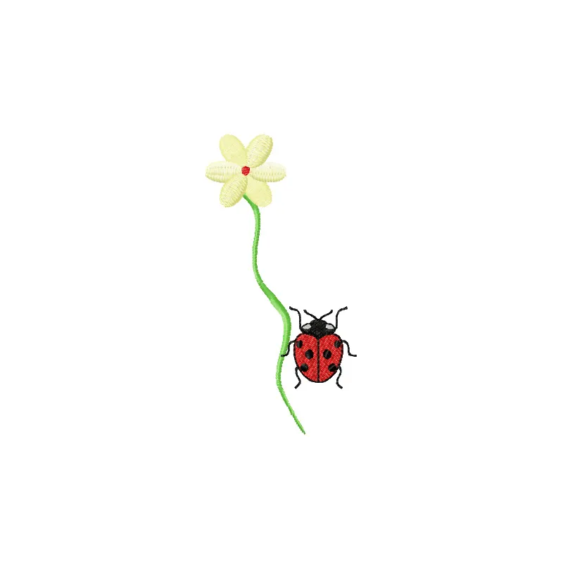 Flower and ladybug embroidery design showcasing vibrant colors, perfect for adding charm to various fabric projects.