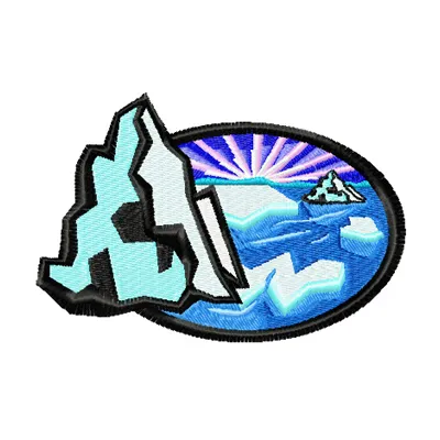 Iceberg embroidery design showcasing a beautifully stitched motif inspired by travel and countries.
