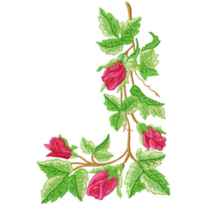 Corner roses embroidery design showcasing elegant floral motifs for creative stitching projects.