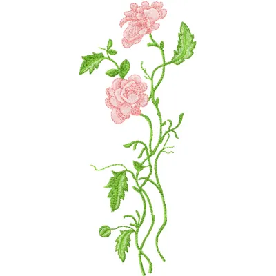 Long stem roses embroidery design showcasing intricate floral details, ideal for embellishing various fabrics.