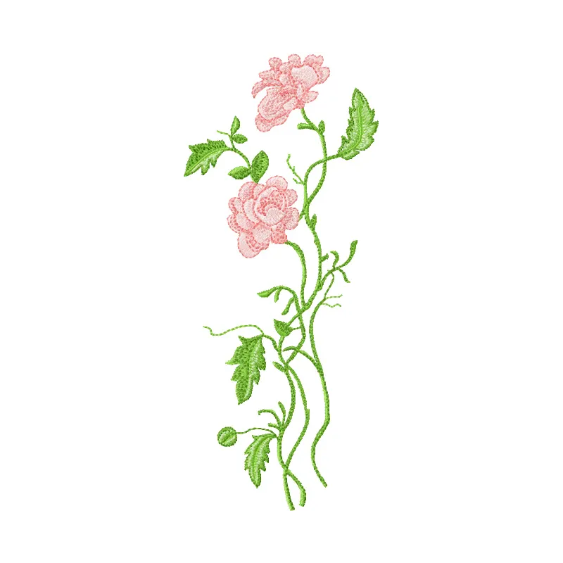 Long stem roses embroidery design showcasing intricate floral details, ideal for embellishing various fabrics.