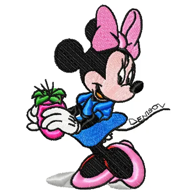 Minnie Mouse embroidery design showcasing a whimsical cartoon character, ideal for creative stitching on various fabrics.
