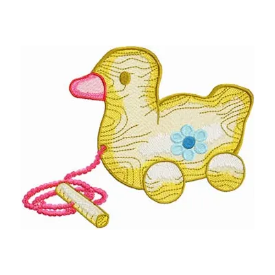 Wooden Toys Duck embroidery design preview showcasing a charming duck motif for playful stitching projects.