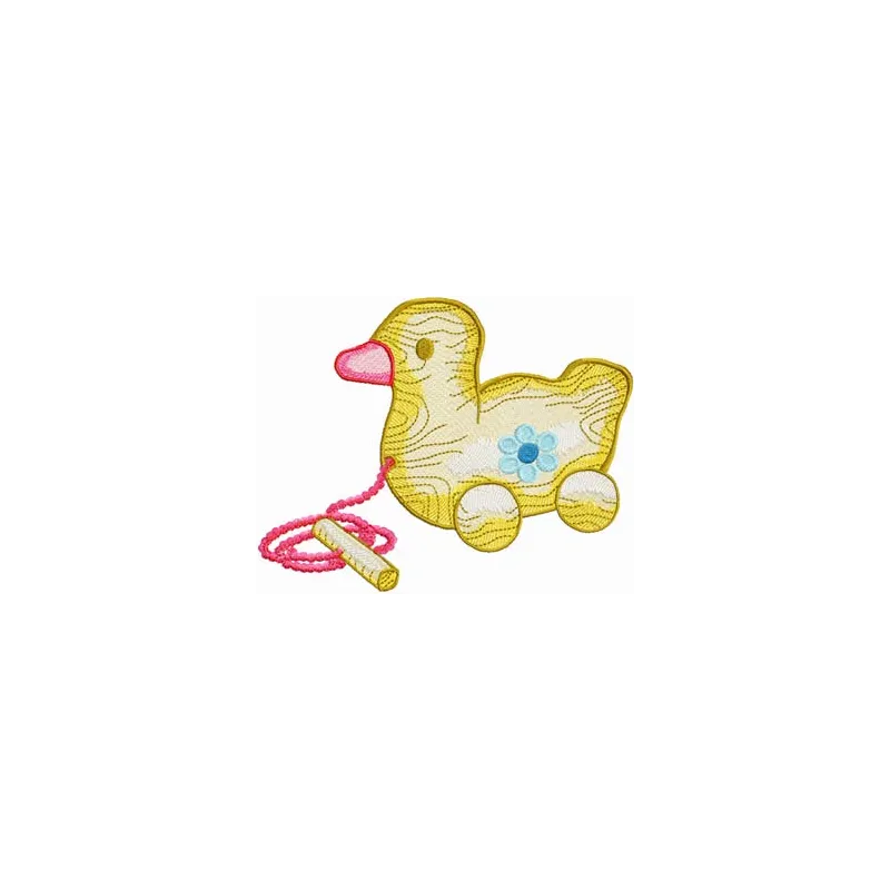Wooden Toys Duck embroidery design preview showcasing a charming duck motif for playful stitching projects.