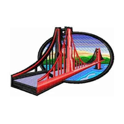 Bridge embroidery design showcasing intricate stitching patterns inspired by famous landmarks for travel enthusiasts.