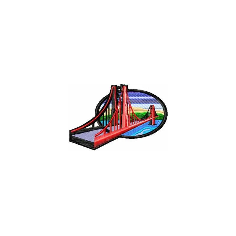 Bridge embroidery design showcasing intricate stitching patterns inspired by famous landmarks for travel enthusiasts.