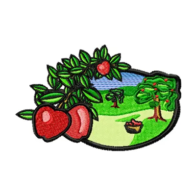Apple Garden embroidery design showcasing vibrant motifs inspired by nature, perfect for travel-themed projects.