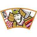 Samurai embroidery design showcasing intricate details, perfect for stitching on apparel like jackets or bags.
